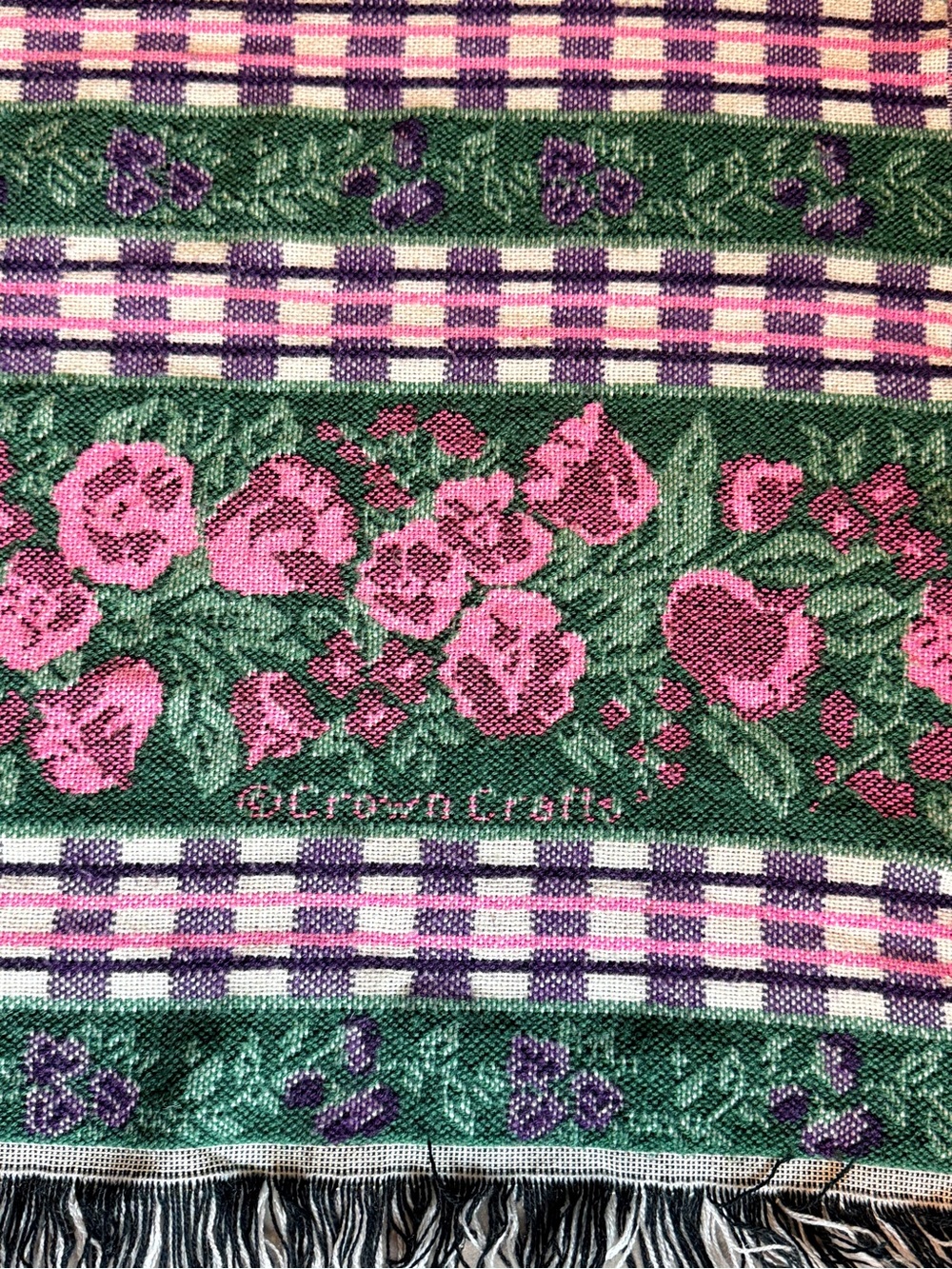 Crown Crafts Pink & Green Floral Woven Throw Blanket